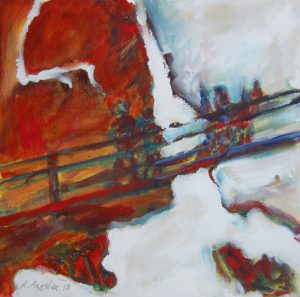 Annemarie Augsten, "überwinden", 2019, Acryl auf Baumwollgewebe, 30 x 30 cm, 310 EUR