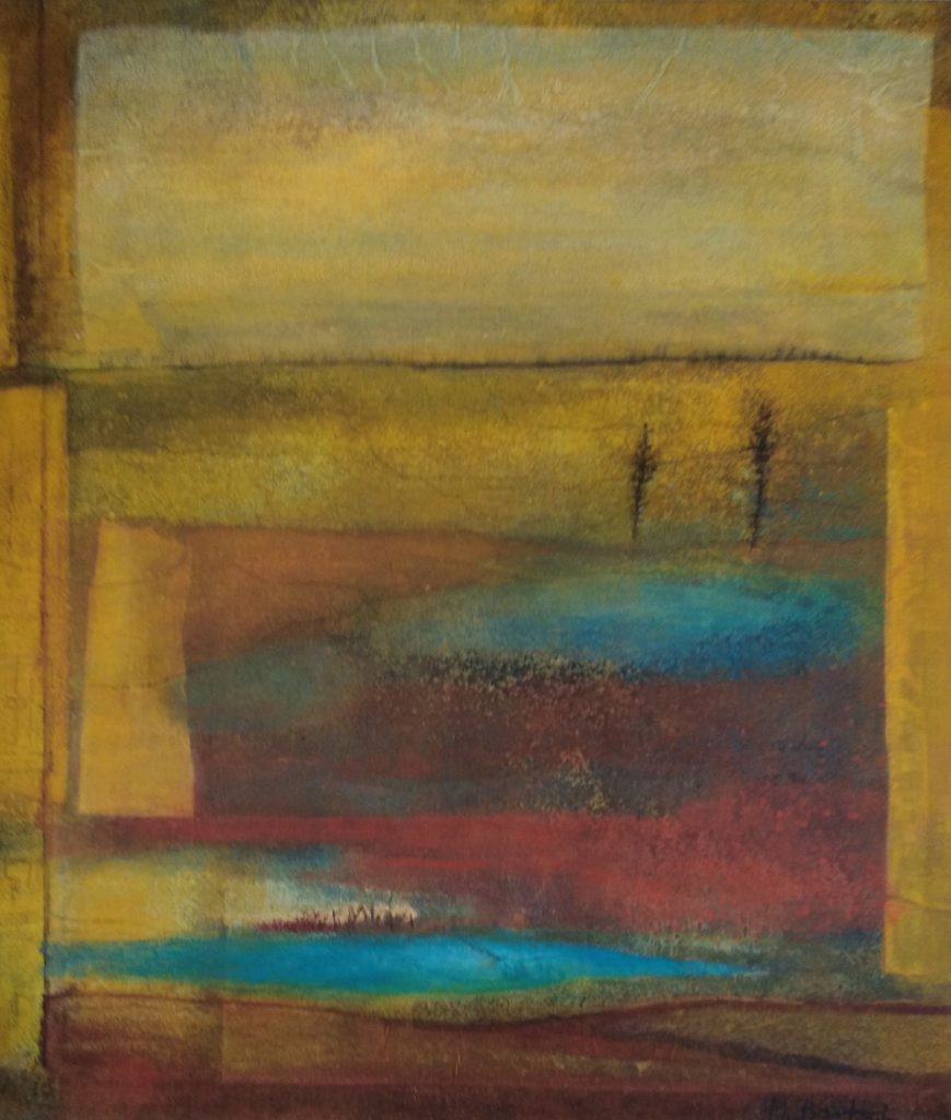 Margarete Bartsch, "Verlassenes Land", 2020, Eitempera und Kohle auf Seidenpapier/Leinwand, 100 x 85 cm, 1500 EUR
