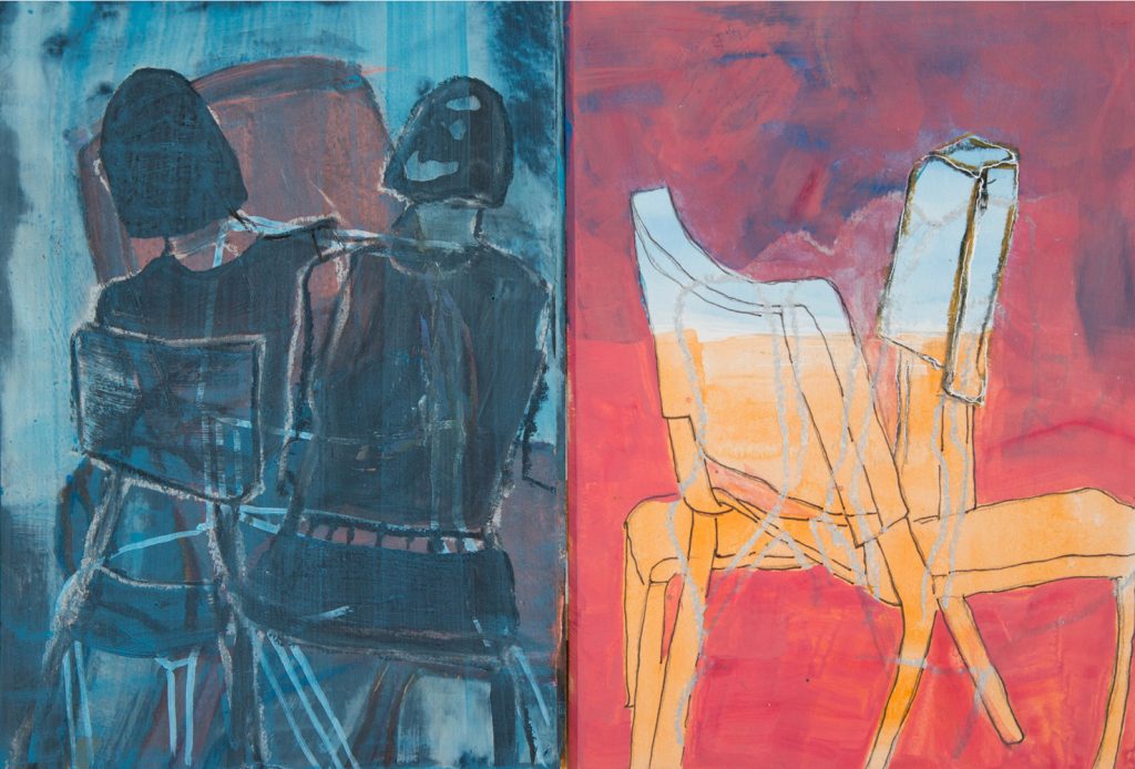 Jenny Fässler-Obermeyer, "Shutdown", Acryl und Kreide auf Karton, 30 x 21 cm, 410 EUR (inkl. Rahmen)