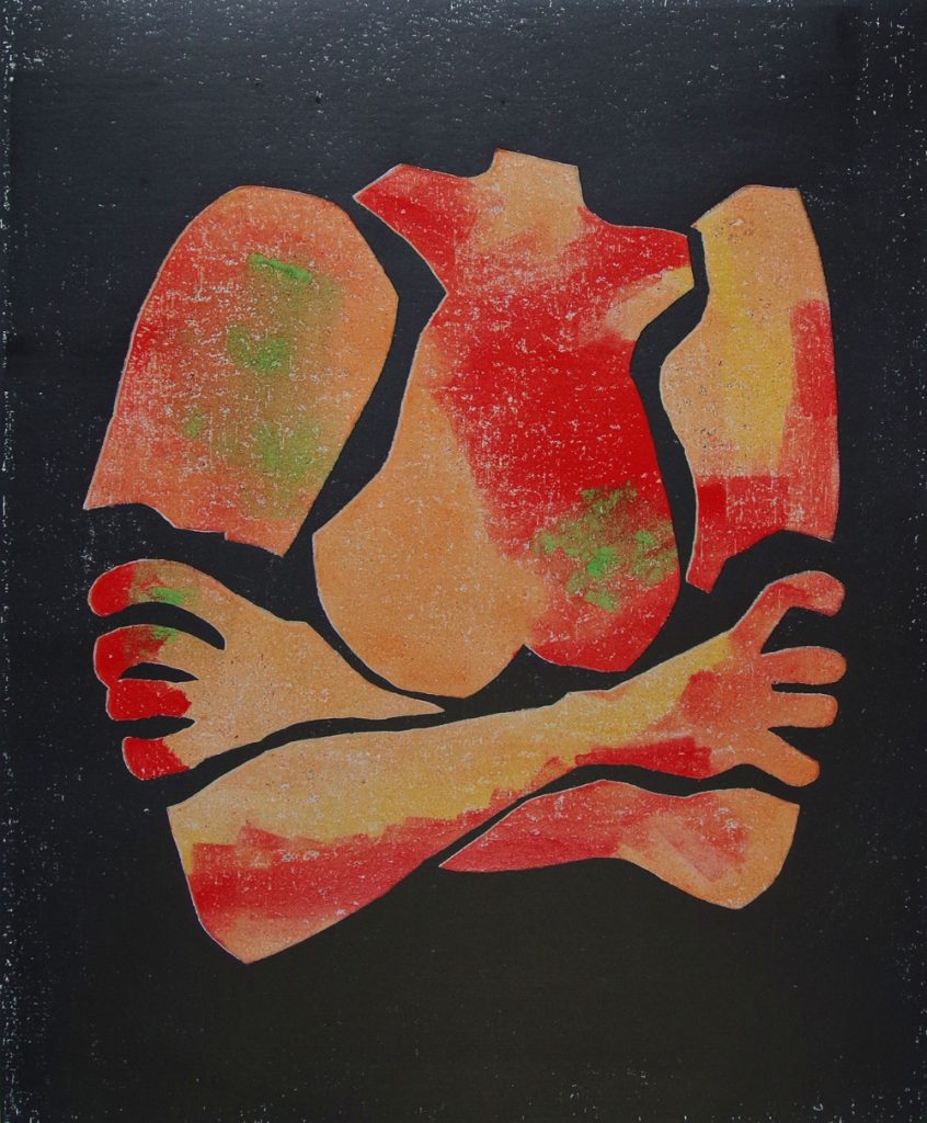 Helen Fellner, "In Position", Holzschnitt auf Büttenpapier in Handabdruck / Unikat, 2020, 50 x 60 cm, 460 EUR