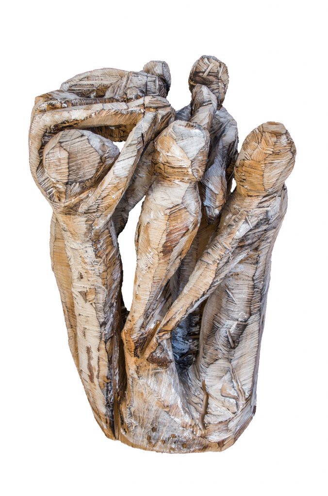 Jolanta Switajski, "Lass die Kinder spielen", Eiche (Motorsägearbeit, geflammt und gekalkt), 90 x 60 x 55 cm, 3200 EUR