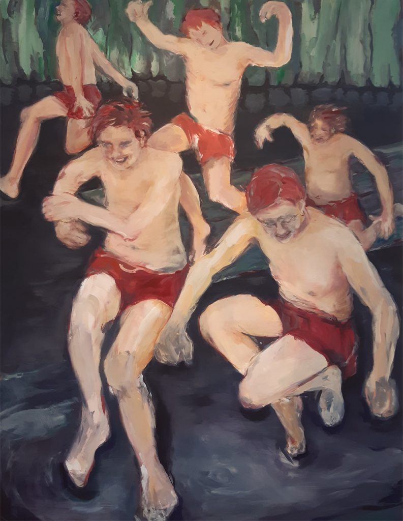 Christa Kyrein-Fröhlich, "Sie laufen, sie springen, sie leben", Acryl auf Leinwand, 165 x 140 cm, 3900 €